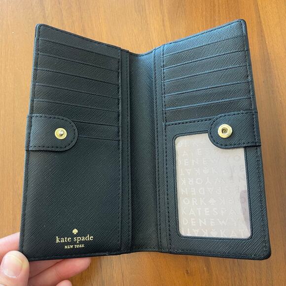 Kate Spade New York Laurel Way Neda Continental Snap Wallet Chalk Black Leather - Picture 3 of 8